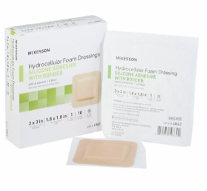 Foam Dressing McKesson 3 X 3 In with Border Film Backing Silicone Gel Adhesive Sterile