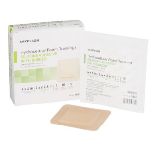 Foam Dressing McKesson 4 x4 Inch with Border Film Backing Silicone Gel Adhesive Sterile