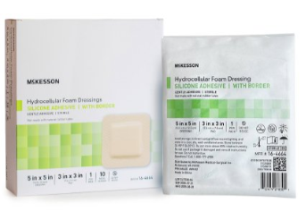 5-Layer Foam Dressing McKesson 5 X 5 Inch With Border Film Backing Silicone Gel Adhesive Sterile